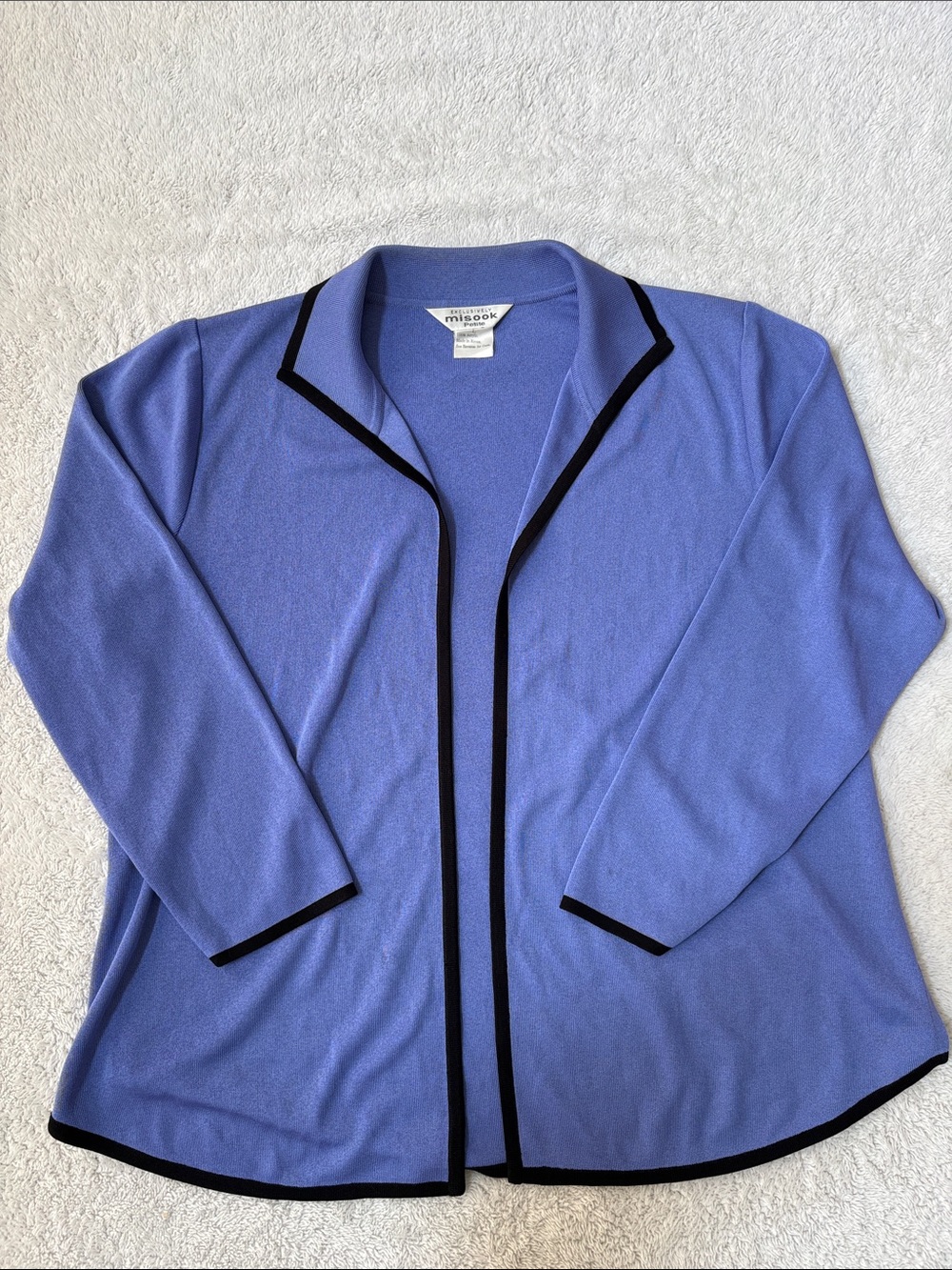 Misook Petite Periwinkle Knit Top with White Labeling